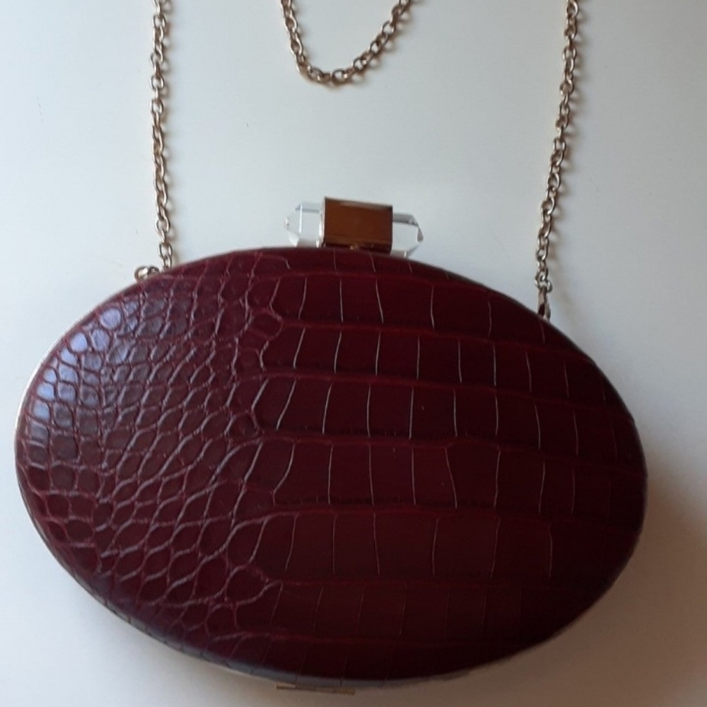 Bebe Oval Shaped Hard Shell Clutch Purse - Coffee Color